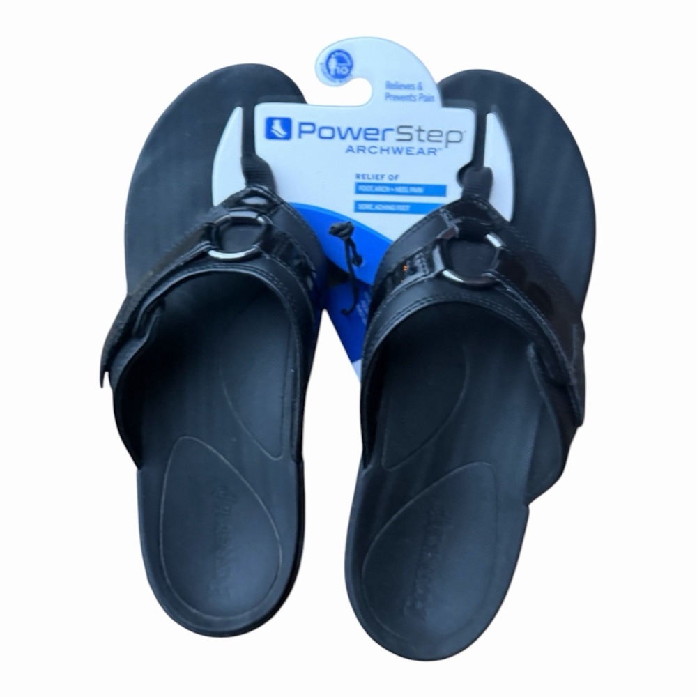 Powerstep Archwear Women's 9 Black Flip flop Sandal Orthopedic‎ New